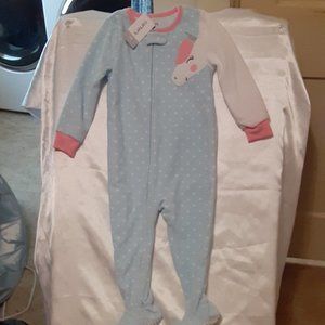 2T Carters footed sleeper blue and white polka dot with unicorns